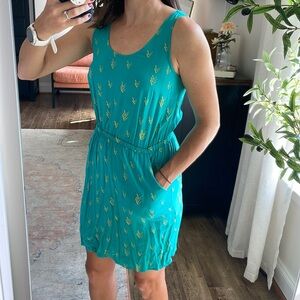 Mossimo Supply Co. Teal Midi Dress with Yellow Pattern